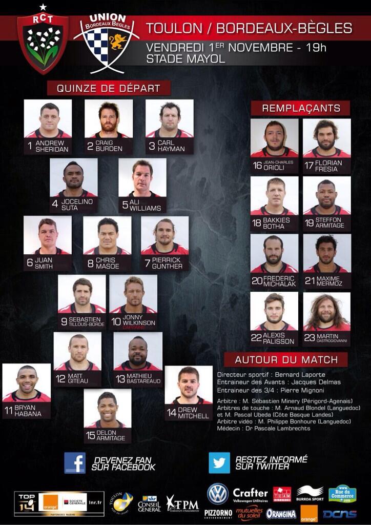 You gotta see the Toulon team sheet for tomorrow Green and Gold Rugby