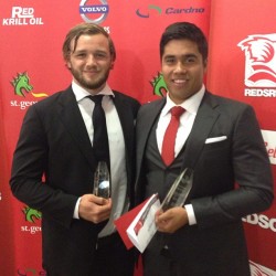 Rookie of the year Curtis Browning with Spirit of the Reds winner Jarrad Butler