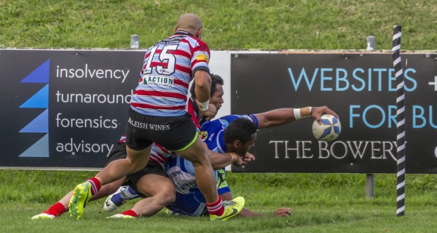 Parramatta centre Taqele Naiyaravoro about to score his second try _photo by Pat Dunne