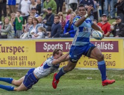 Parramatta centre-wing Taqele-Naiyaravoro on his way to an after the bell try - photo by Debbie O'Connor