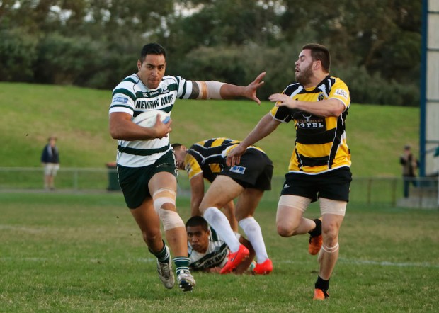 Warringah centre Tailua Mulivai prepares to brush off a Penrith tackle - Karen Watson Photography