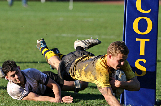 Theo Strang goes over for one of three tries