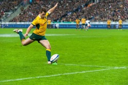 Australia's Bernard Foley converts the Wallabies' try.