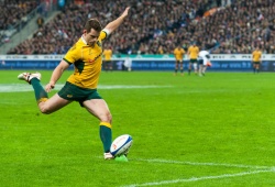 Australia's Bernard Foley converts the Wallabies' try.