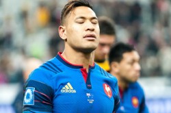 Israel Folau, showing the pain of defeat as he was leaving the field following the defeat by Les Bleus in Paris.