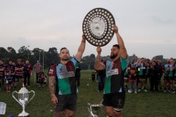 Lloyd Johansson and Pom Simona celebrate the 2014 Dewar Shield - photo provided by Harlequin