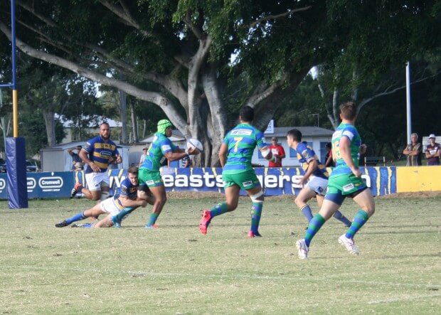 GPS center Somi Pulu offloads to flanker Waita Setu for GPS's second try.