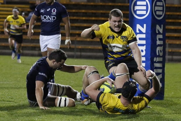 Tom Robertson celebrates the try by Matt Philip for the Sydney Stars v QLD County 2015   (Photo Credit: AJF Photography)