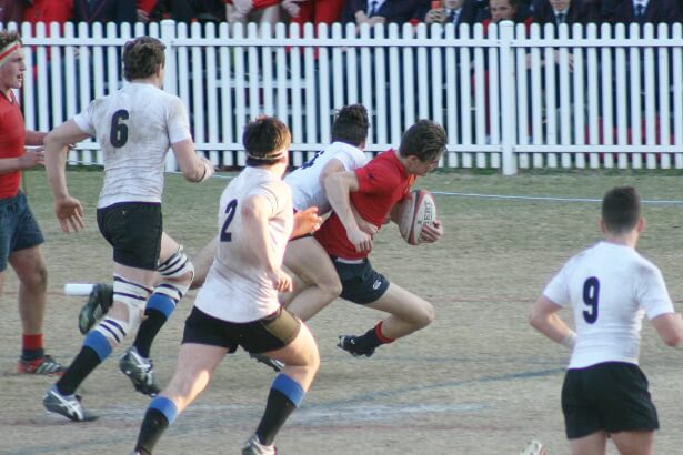 Sam Stocks tackles Brad Caddy