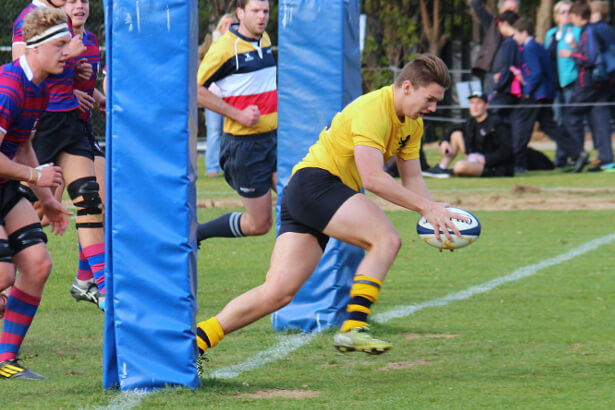 Dan England between the posts