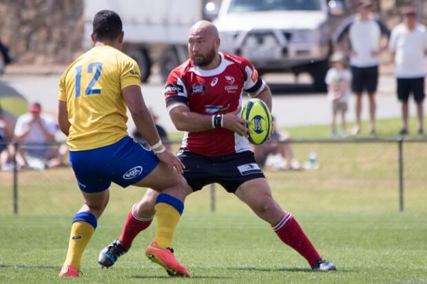 Robbie Abel for Canberra Vikings passes v Brisbane City 2015