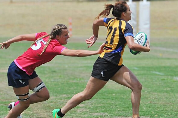 Mhicca King about to score in WA v Qld Womens Sevens