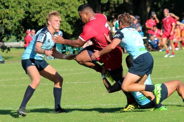 Taniela Tupou says hello to Ned Yeomans and Charlie Smith