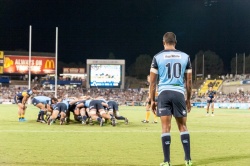 Kurtley Beale standing back in the ingoal area as the Waratahs' feed their scrum.
