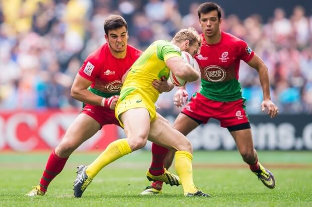 Boyd Killingworth vs Portugal during their HSBC Wold Rugby Sevens Series match as part of the Cathay Pacific / HSBC Hong Kong Sevens at the Hong Kong Stadium on 09 April 2016 in Hong Kong, China. Photo by Xaume Olleros / Future Project Group