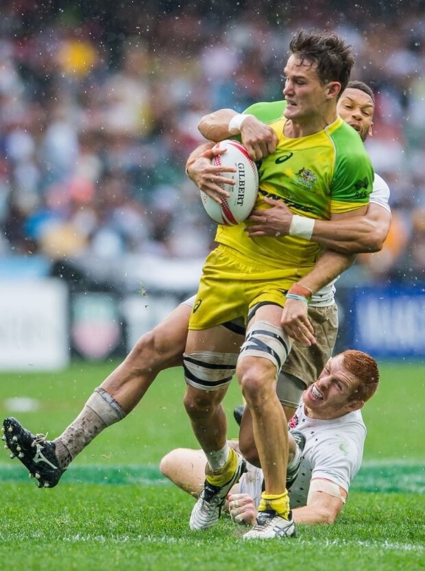 Australia during their HSBC Wold Rugby Sevens Series match as part of the Cathay Pacific / HSBC Hong Kong Sevens at the Hong Kong Stadium on 10 April 2016 in Hong Kong, China. Photo by Mike Pickles / Future Project Group