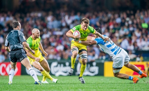 Australia vs Argentina during their HSBC Wold Rugby Sevens Series match as part of the Cathay Pacific / HSBC Hong Kong Sevens at the Hong Kong Stadium on 08 April 2016 in Hong Kong, China. Photo by Xaume Olleros / Future Project Group