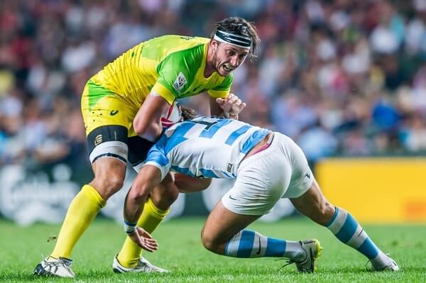 Australia vs Argentina during their HSBC Wold Rugby Sevens Series match as part of the Cathay Pacific / HSBC Hong Kong Sevens at the Hong Kong Stadium on 08 April 2016 in Hong Kong, China. Photo by Xaume Olleros / Future Project Group