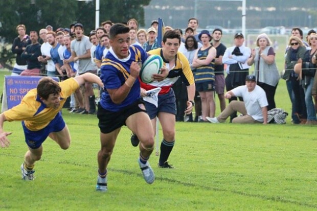Jackson Mohi scoring one of his four tries for Waverley