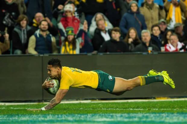 Folau dives over for his try - Photo by Keith McInnes 