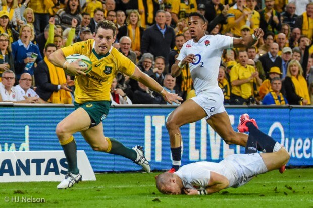 Bernard Foley leaves Mike Brown to eat dirt at Suncorp Stadium