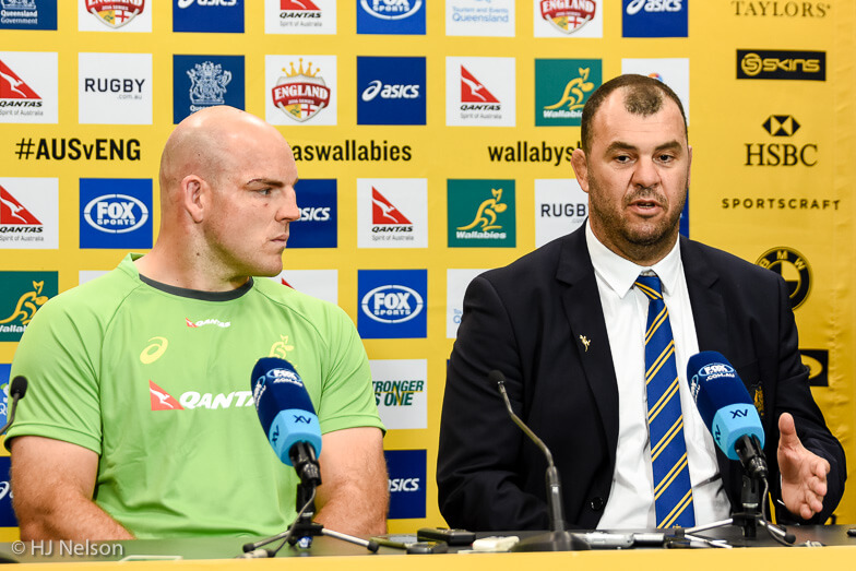 Michael Cheika and Stephen Moore at the post-match press conference