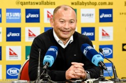 Happy Eddie Jones at post-match press-conference.