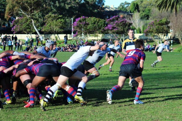 Dylan Dowling,  scorer of try of the year, clears the scrum