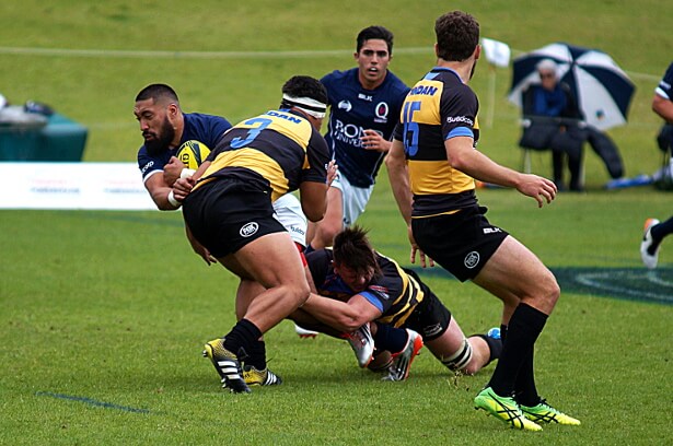 Tyrone Lefau tackled by Ross Haylett-Petty