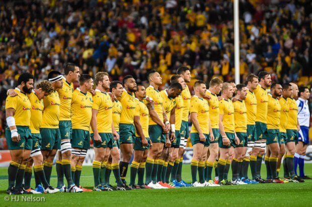 Wallabies during national anthem