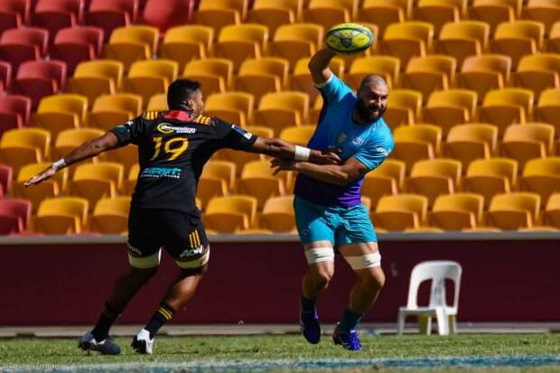 Jacques Potgieter with his Scott Fardy impersonation, Semi-Final 1, Chiefs v Bulls