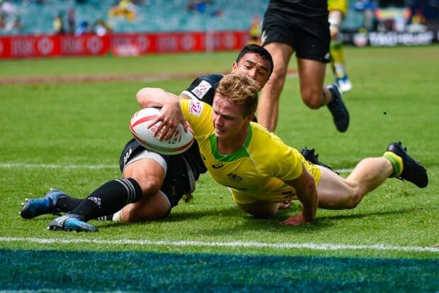 Henry Hutchison scores for Australia, Australia v New Zealand