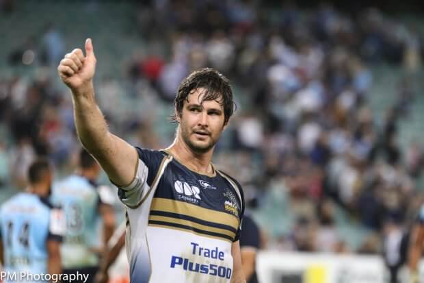 Captain Sam Carter salutes the Brumbies fans.