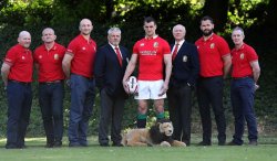 Team announcement for the British and Irish Lions Tour to New Zealand, Syon Park Hotel London 19/4/2017Pictured at the announcement were Neil Jenkins (Kicking coach) Graham Rowntree (Scrum coach) Steve Borthwick (Forwards coach)Warren Gatland (Head coach) Sam Warburton (Captain) John Spencer (Manager) Andy Farrell (Defense coach) and Rob Howley (Backs coach) Mandatory Credit ©INPHO/Billy Stickland