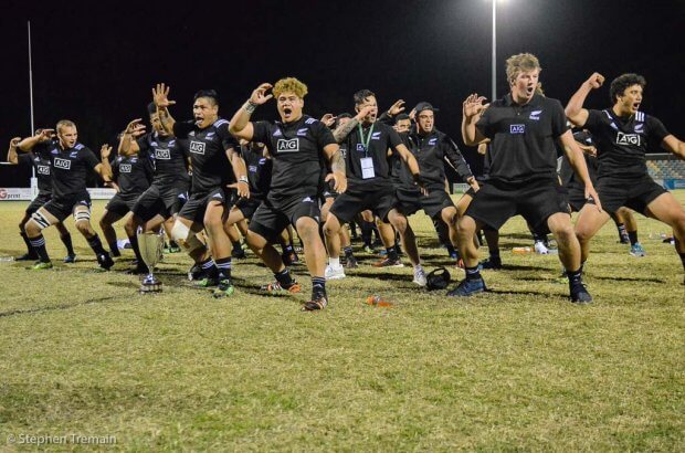 New Zealand perform a Haka for the crowd after the trophy presentation