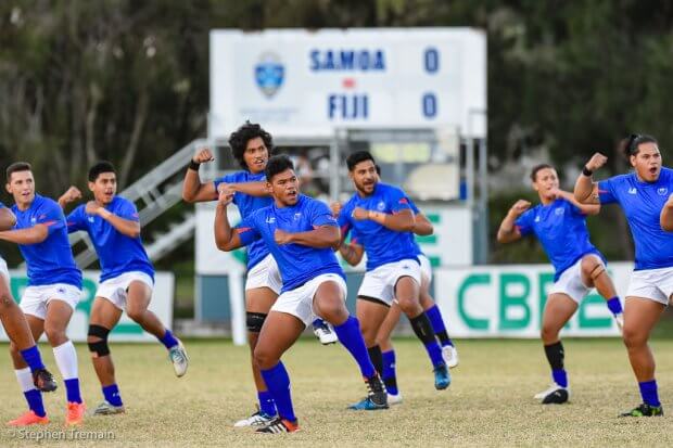 Samoa perform their Haka for Fiji