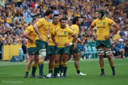 Hands on hips for the Wallabies.