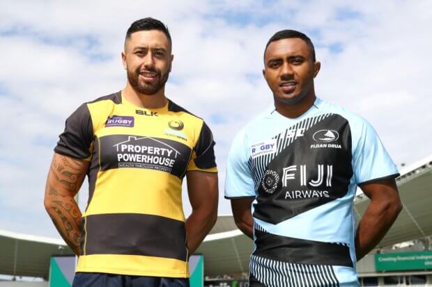 Perth Spirit captain Michael Ruru with Fiji Captain Seru Vularika NRC 2017