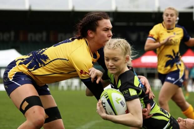 Hannah Southwell of University of New England tackled Uni 7s (Photo credit ARU Media/Karen Watson)