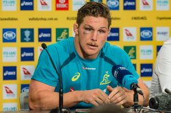 Michael Hooper with a black eye at the post-match press conference
