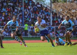 QLD Country's FIlipo Daugunu looks for space against Fiji Drua (Photo Credit: QRU Media - Brendan Hertel)