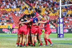 Reds Women celebrate their extra time try to win the Brisbane Tens Final
