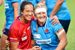 Captains Kirby Sefo and Emily Robinson post match photo