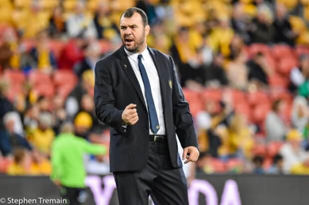 Michael Cheika revs the Wallabies up pre-game