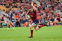 Izack Rodda scores off a chargedown of a kick from Jack Maddocks.