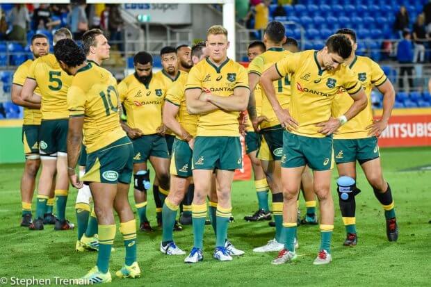 Dejected Wallabies after loss to Argentina