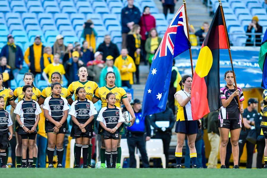 Wallaroos anthem and flags (Credit Keith McInnes)