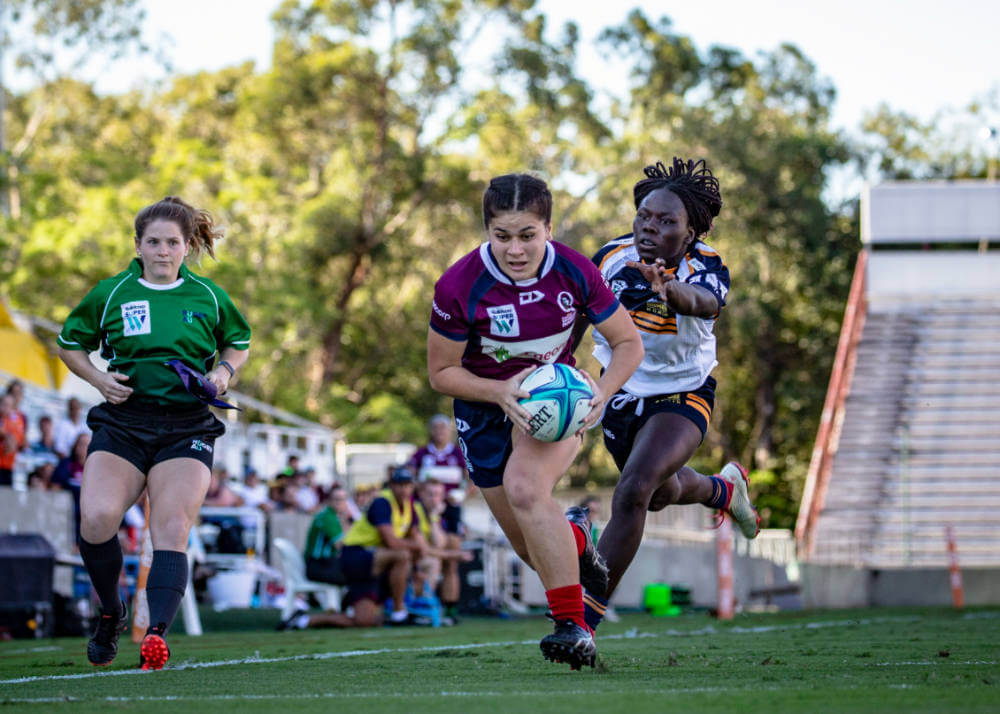 Alana Elisaia scores Super W Semi Final Queensland v Brumbies 2019 (Photo Credit Brendan Hertel QRU)