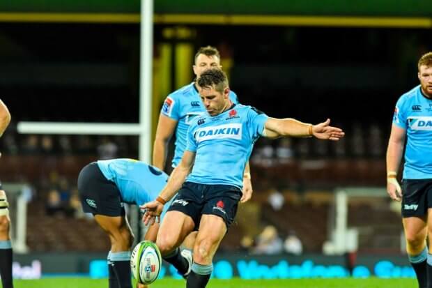 Bernard Foley kicks for touch Waratahs v Rebels 2019 (Credit Keith McInnes)