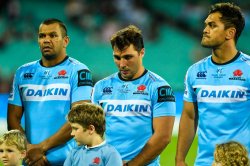 Kurtley Beale, Nick Phipps, Karmichael Hunt Waratahs v Rebels 2019 (Credit Keith McInnes)